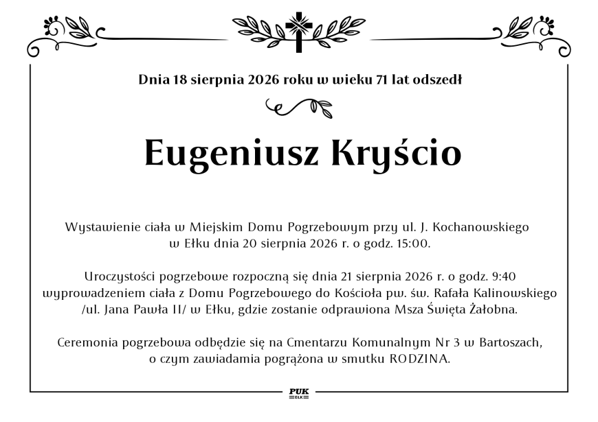 Eugeniusz Kryścio - nekrolog